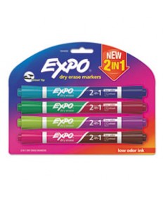 2-IN-1 DRY ERASE MARKERS, BROAD/FINE CHISEL TIP, ASSORTED COLORS, 4/PACK