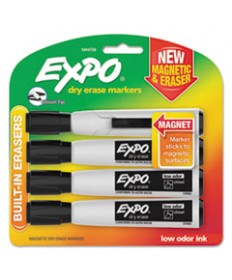 MAGNETIC DRY ERASE MARKER, BROAD CHISEL TIP, BLACK, 4/PACK