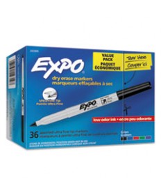 LOW-ODOR DRY ERASE MARKER OFFICE PACK, EXTRA-FINE NEEDLE TIP, ASSORTED COLORS, 36/PACK