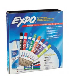 LOW-ODOR DRY ERASE MARKER, ERASER AND CLEANER KIT, ASSORTED TIPS, ASSORTED COLORS, 12/SET