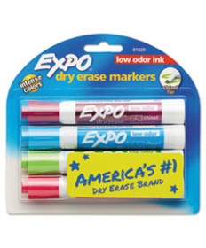 LOW-ODOR DRY-ERASE MARKER, BROAD CHISEL TIP, ASSORTED COLORS, 4/SET