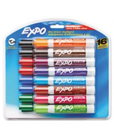 LOW-ODOR DRY-ERASE MARKER, BROAD CHISEL TIP, ASSORTED COLORS, 16/SET