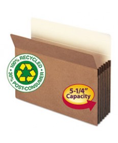 100% RECYCLED TOP TAB FILE POCKETS, 5.25" EXPANSION, LETTER SIZE, REDROPE, 10/BOX