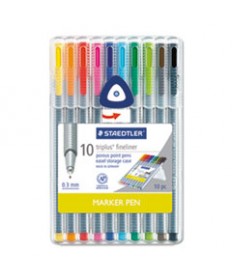 Triplus Fineliner Marker, Super Fine, Water-Based, 10 Color Set