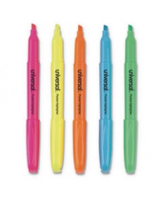 POCKET HIGHLIGHTERS, CHISEL TIP, ASSORTED COLORS, 5/SET