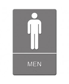 Ada Sign, Men Restroom Symbol W/tactile Graphic, Molded Plastic, 6 X 9, Gray