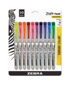 ZAZZLE LIQUID INK HIGHLIGHTER, CHISEL TIP, ASSORTED COLORS, 10/SET