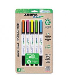 ZEBRITE ECO DOUBLE-ENDED HIGHLIGHTER, CHISEL/BULLET TIP, ASSORTED COLORS, 5/SET