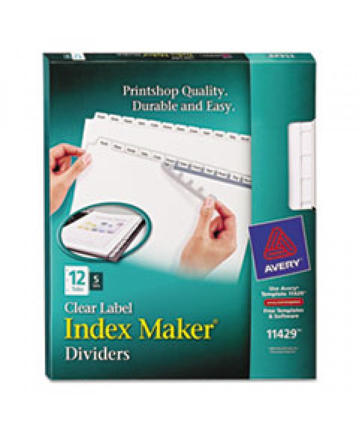 PRINT AND APPLY INDEX MAKER CLEAR LABEL DIVIDERS, 12 WHITE TABS, LETTER