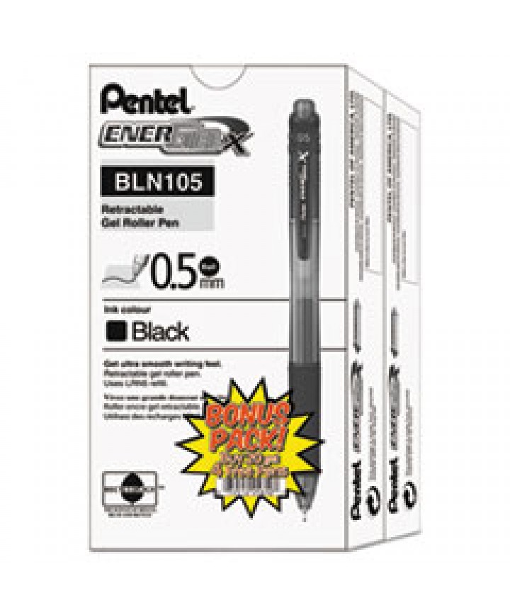 ENERGELX RETRACTABLE GEL PEN, 0.5 MM NEEDLE TIP, BLACK INK/BARREL, 24/PACK
