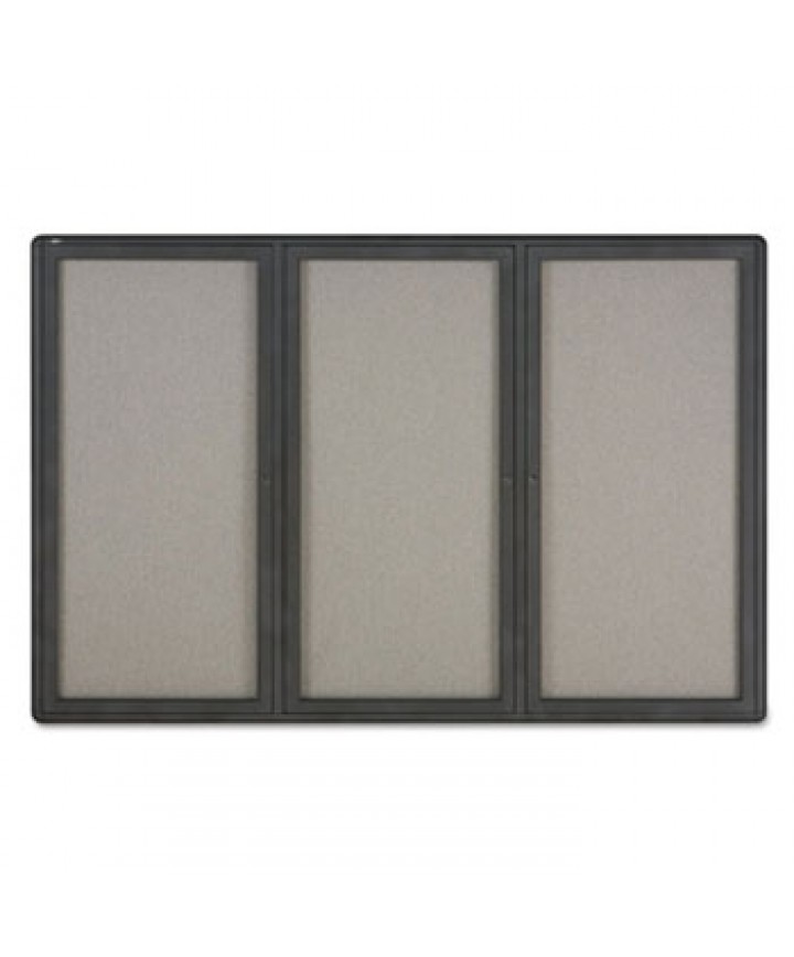 Enclosed FabricCork Board, 72 X 48, Gray Surface, Graphite Aluminum Frame