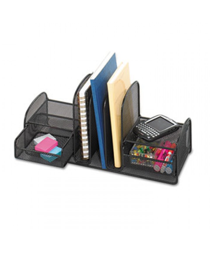 Onyx Mesh Desk Organizer, Three Sections/two Baskets, 17 X 6 3/4 X 7 3/ ...